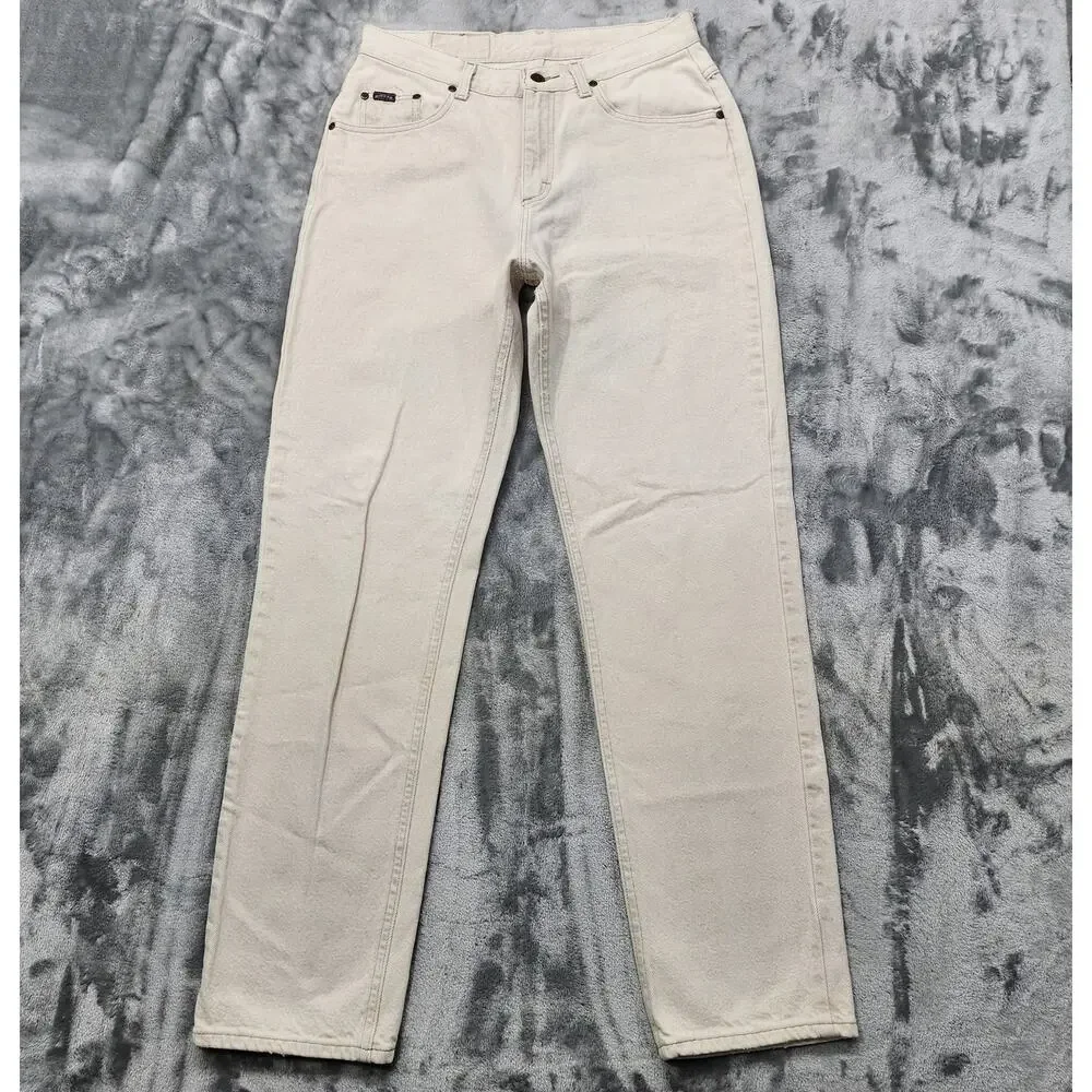 Vintage Riders Jeans Womens 12L Beige High Rise Tapered Leg Mom Western Casual